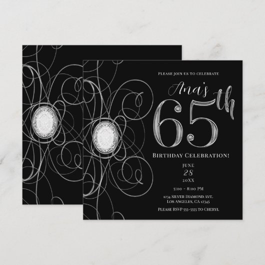 Invitation Black & Silver Diamond 65 65e anniversaire (Devant / Derrière)
