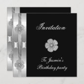 Invitation Black Silver Diamond fleuron Jewel (Devant / Derrière)