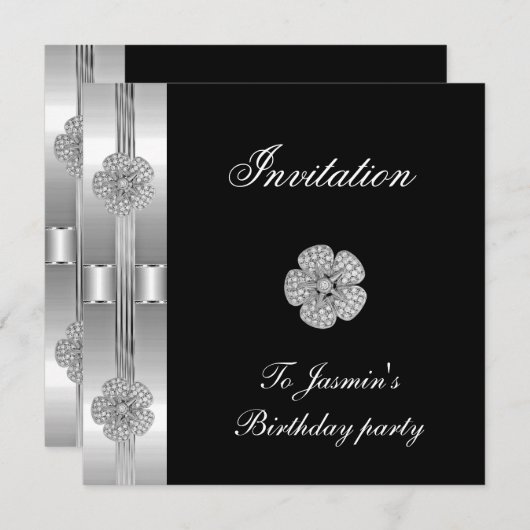 Invitation Black Silver Diamond fleuron Jewel (Devant / Derrière)