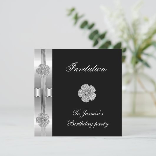 Invitation Black Silver Diamond fleuron Jewel (Debout devant)