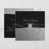 Invitation Black & Silver Diamond Sweet16 (Devant / Derrière)