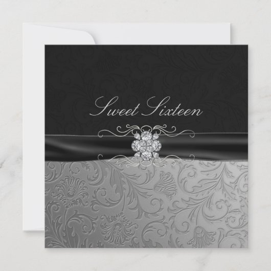 Invitation Black & Silver Diamond Sweet16 (Devant)