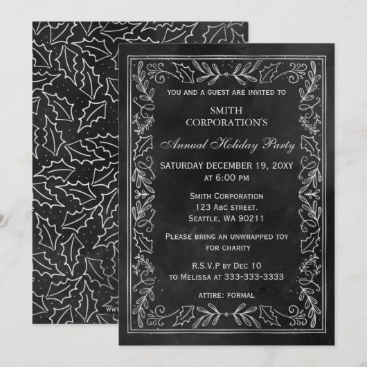 Invitation Black Silver Elegant Corporate Holiday Party (Devant / Derrière)
