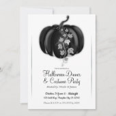 Invitation Black & Silver Glam Citrouille Dîner d'Halloween (Devant)