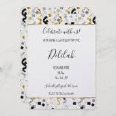 Invitation Black Silver Gold Glam Confetti Birthday (Devant / Derrière)