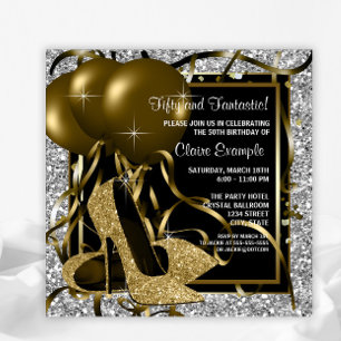 Invitation Black Silver Gold talons hauts femmes fête d'anniv
