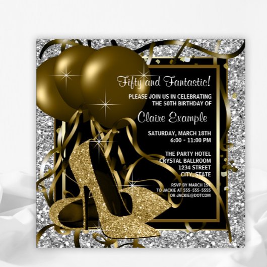 Invitation Black Silver Gold talons hauts femmes fête d'anniv