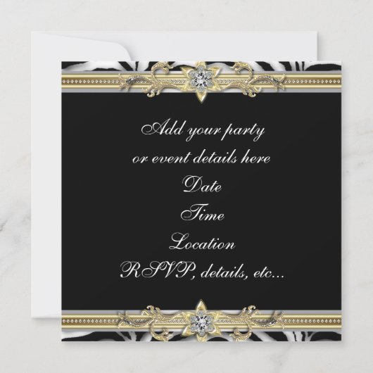Invitation Black Silver Gold Zebra All Occasion Party (Dos)