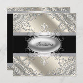 Invitation Black Silver Ivory Black White Party (Devant / Derrière)