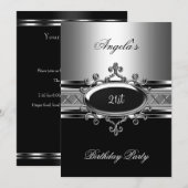 Invitation Black Silver Jewel 21e Soirée d'anniversaire éléga (Devant / Derrière)