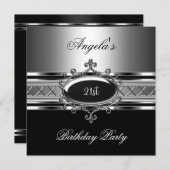 Invitation Black Silver Jewel 21e Soirée d'anniversaire éléga (Devant / Derrière)