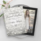 Invitation Black Silver Lights Photo SURPRISE Sweet 16