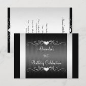 Invitation Black Silver Love Hearts 21e anniversaire Événemen (Devant / Derrière)