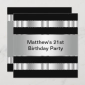 Invitation Black Silver Mans 21e fête d'anniversaire (Devant / Derrière)
