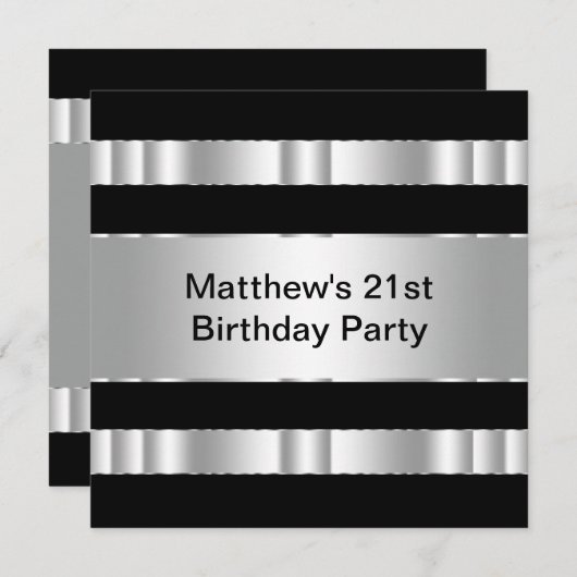 Invitation Black Silver Mans 21e fête d'anniversaire (Devant / Derrière)