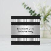 Invitation Black Silver Mans 21e fête d'anniversaire (Debout devant)