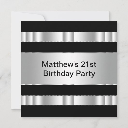 Invitation Black Silver Mans 21e fête d'anniversaire (Devant)