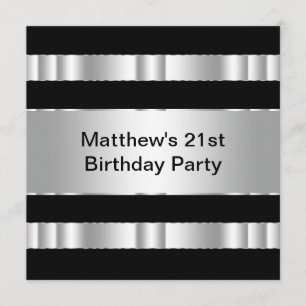 Invitation Black Silver Mans 21e fête d'anniversaire