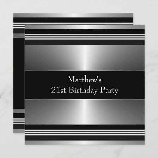 Invitation Black Silver Mans 21e fête d'anniversaire (Devant / Derrière)