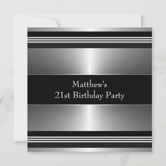 Invitation Black Silver Mans 21e fête d'anniversaire (Devant)