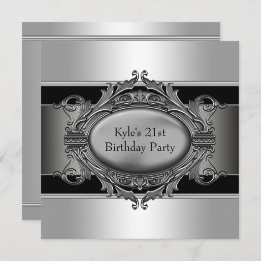Invitation Black Silver Mans 21e fête d'anniversaire (Devant / Derrière)
