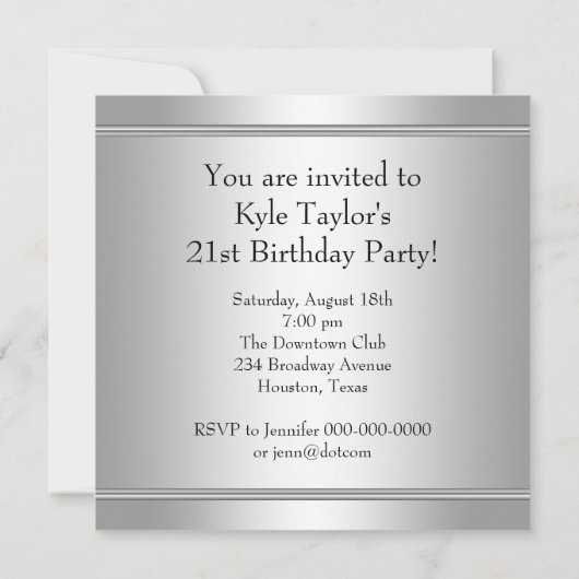 Invitation Black Silver Mans 21e fête d'anniversaire (Dos)