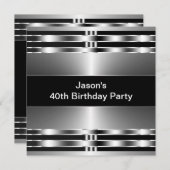 Invitation Black Silver Mans 40e fête d'anniversaire (Devant / Derrière)