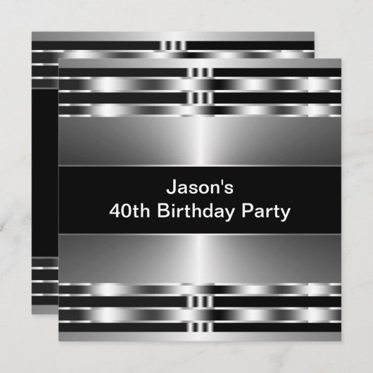 Invitation Black Silver Mans 40e fête d'anniversaire (Devant / Derrière)