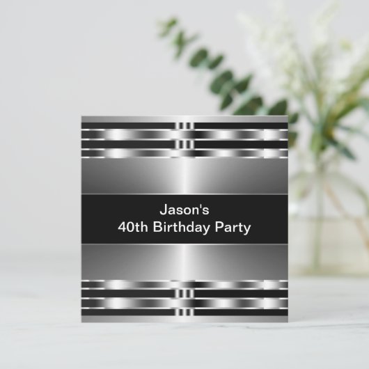 Invitation Black Silver Mans 40e fête d'anniversaire (Debout devant)