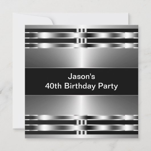 Invitation Black Silver Mans 40e fête d'anniversaire (Devant)