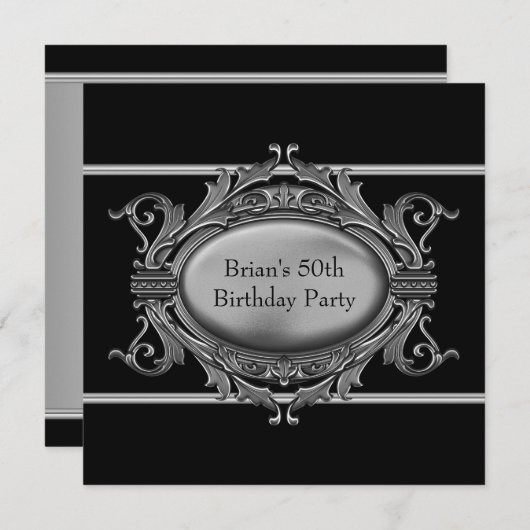 Invitation Black Silver Mans 50e fête d'anniversaire (Devant / Derrière)