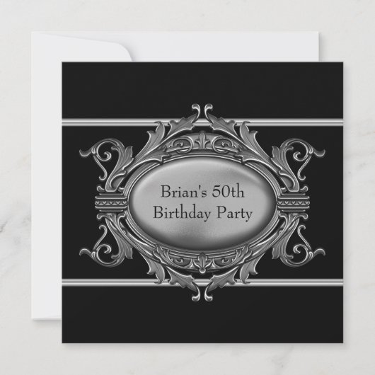 Invitation Black Silver Mans 50e fête d'anniversaire (Devant)