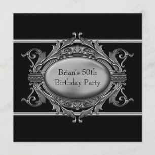 Invitation Black Silver Mans 50e fête d'anniversaire