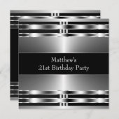 Invitation Black Silver Mens fête d'anniversaire (Devant / Derrière)