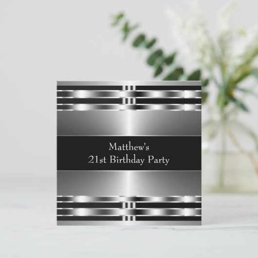 Invitation Black Silver Mens fête d'anniversaire (Debout devant)