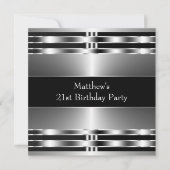 Invitation Black Silver Mens fête d'anniversaire (Devant)