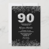 Invitation Black Silver Mens Fêtes de 90e anniversaire (Devant)