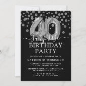 Invitation Black & Silver moderne 40e fête d'anniversaire sur (Devant)