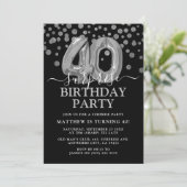 Invitation Black & Silver moderne 40e fête d'anniversaire sur (Debout devant)