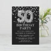 Invitation Black & Silver moderne 50e fête d'anniversaire sur (Debout devant)