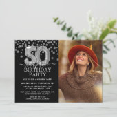 Invitation Black & Silver moderne 50e photo d'anniversaire su (Debout devant)
