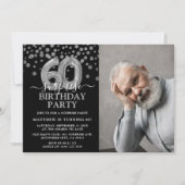 Invitation Black & Silver moderne 60e photo d'anniversaire su (Devant)
