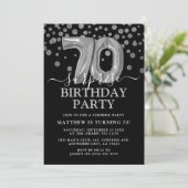 Invitation Black & Silver moderne 70e fête d'anniversaire sur (Debout devant)