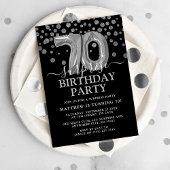 Invitation Black & Silver moderne 70e fête d'anniversaire sur