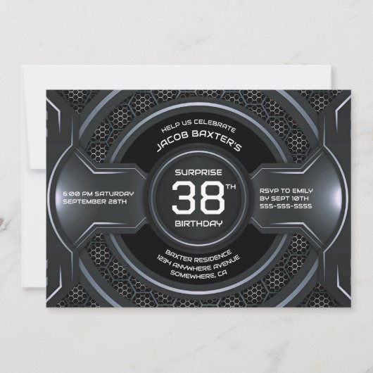 Invitation Black Silver N'importe quel âge Surprise fête d'an (Devant)