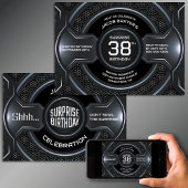 Invitation Black Silver N'importe quel âge Surprise fête d'an