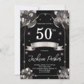 Invitation Black Silver Parties scintillant Ballons 50e fête  (Devant)