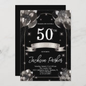 Invitation Black Silver Parties scintillant Ballons 50e fête  (Devant / Derrière)