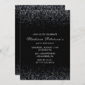 Invitation Black Silver Parties scintillant Glam Chic 44e ann (Devant / Derrière)