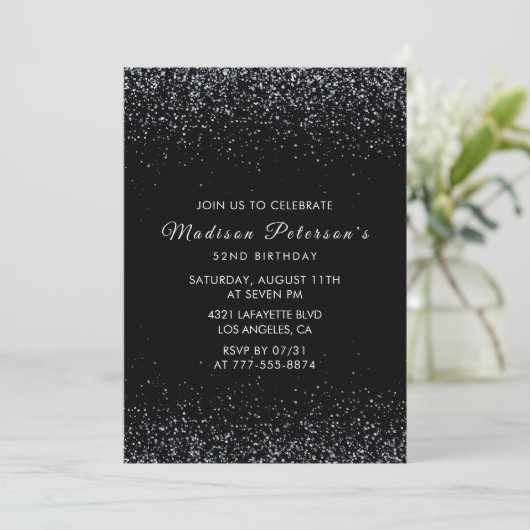 Invitation Black Silver Parties scintillant Glam Chic 52e ann (Debout devant)